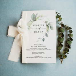Waterverf Greenery Gold Folded Wedding Program Flyer