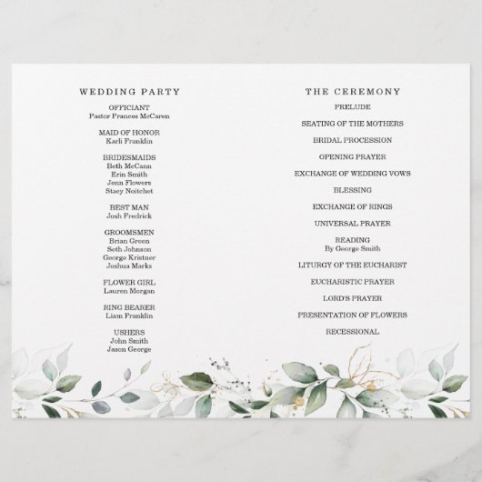 Waterverf Greenery Gold Folded Wedding Program Flyer (Achterkant)