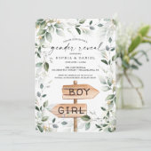 Waterverf Greenery Gold Gender onthulling Baby sho Kaart (Staand voorkant)