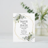 Waterverf Greenery Gold Geo Lijst Bewaar de datum Briefkaart (Staand voorkant)