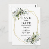 Waterverf Greenery Gold Geo Lijst Bewaar de datum Briefkaart (Voorkant / Achterkant)