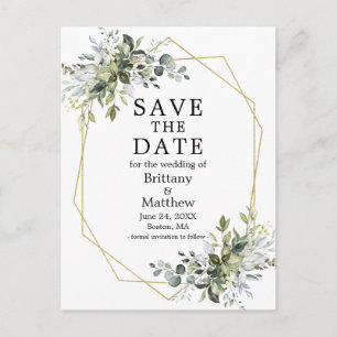 Waterverf Greenery Gold Geo Lijst Bewaar de datum Briefkaart
