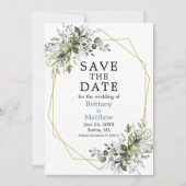 Waterverf Greenery Gold Geo Lijst Dusty Blue Save The Date (Voorkant)