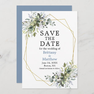 Waterverf Greenery Gold Geo Lijst Dusty Blue Save The Date