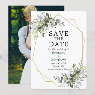 Waterverf Greenery Gold Geo Lijst Foto groen Save The Date