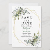 Waterverf Greenery Gold Geo Lijst Green Save The Date (Voorkant)