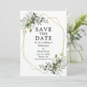 Waterverf Greenery Gold Geo Lijst Green Save The Date (Staand voorkant)