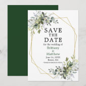 Waterverf Greenery Gold Geo Lijst Green Save The Date (Voorkant / Achterkant)