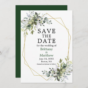 Waterverf Greenery Gold Geo Lijst Green Save The Date