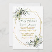 Waterverf Greenery Gold Geo Lijst Wedding Kaart (Voorkant)
