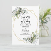Waterverf Greenery Gold Geometric Lijst Green Save The Date (Staand voorkant)