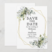Waterverf Greenery Gold Geometric Lijst Save The Date (Voorkant / Achterkant)