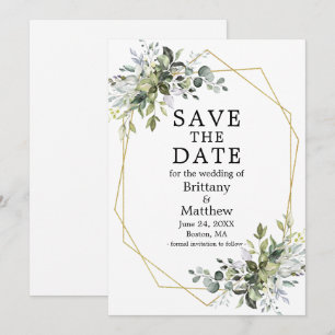 Waterverf Greenery Gold Geometric Lijst Save The Date