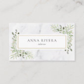 Waterverf Greenery Gold Geometric White Marble Visitekaartje (Voorkant)