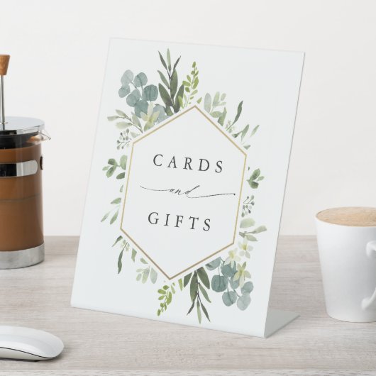 Waterverf Greenery Gold Hexagon Kaarten & cadeautj Reclamebord Met Voetstuk (Insitu)