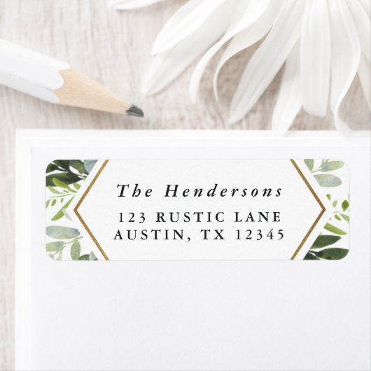 Waterverf Greenery Gold Hexagon Retutn Adres Etiket (Insitu)
