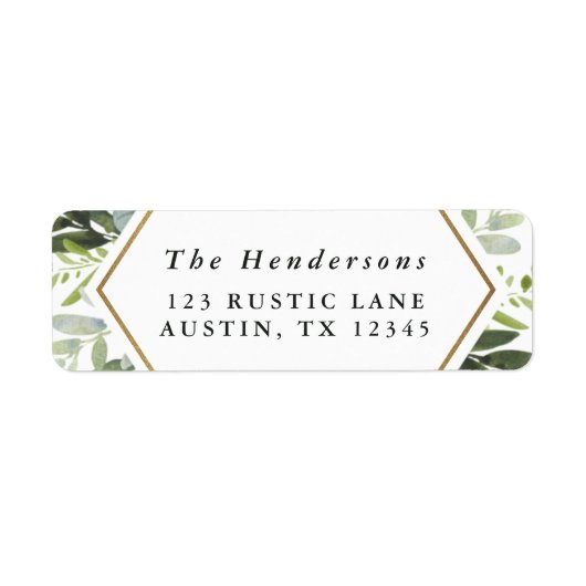 Waterverf Greenery Gold Hexagon Retutn Adres Etiket (Voorkant)