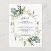 Waterverf Greenery Gold Hexagon Wedding Details Informatiekaartje (Voorkant)