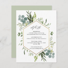 Waterverf Greenery Gold Hexagon Wedding Details Informatiekaartje