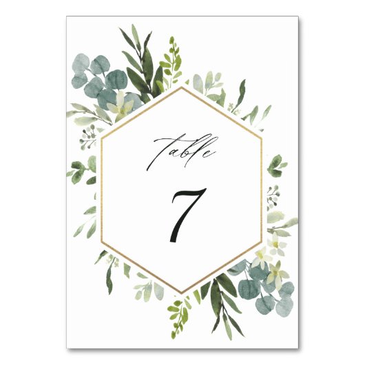 Waterverf Greenery Gold Hexagon Wedding Kaart (Achterkant)