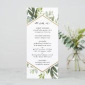Waterverf Greenery Gold Hexagon Wedding Menu (Staand voorkant)