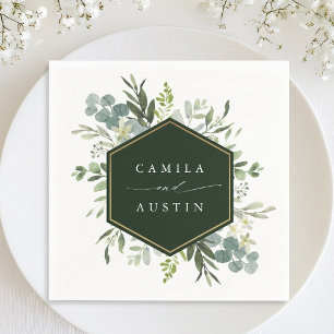 Waterverf Greenery Gold Hexagon Wedding Napkins Servet