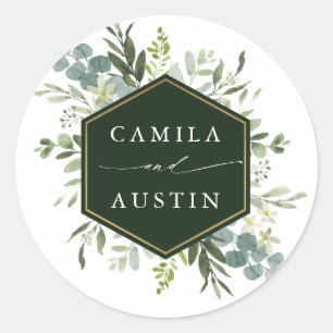 Waterverf Greenery Gold Hexagon Wedding Ronde Sticker