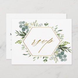 Waterverf Greenery Gold Hexagon Wedding RSVP Briefkaart
