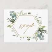 Waterverf Greenery Gold Hexagon Wedding RSVP Briefkaart (Voorkant)