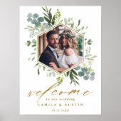 Waterverf Greenery Gold Hexagon Wedding Sign Poster (Voorkant)