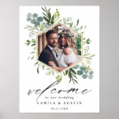 Waterverf Greenery Gold Hexagon Wedding Sign Poster (Voorkant)