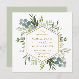 Waterverf Greenery Gold Hexagon Wedding Square Kaart