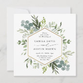 Waterverf Greenery Gold Hexagon Wedding Square Kaart (Voorkant)