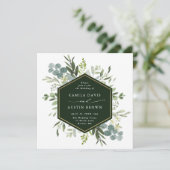 Waterverf Greenery Gold Hexagon Wedding Square Kaart (Staand voorkant)