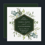 Waterverf Greenery Gold Hexagon Wedding Square Kaart<br><div class="desc">Deze elegante trouwuitnodiging bevat geschilderde waterverf eucalyptus,  groene bladeren,  bloemen met een faux goud geometrisch hexagon lijst. Voor meer geavanceerde aanpassing van dit ontwerp,  te klikken gelieve de "meer"verbinding aanpassen. Overeenkomende objecten zijn ook beschikbaar.</div>