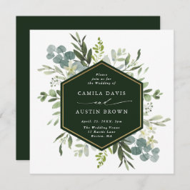 Waterverf Greenery Gold Hexagon Wedding Square Kaart