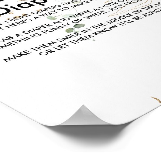 Waterverf Greenery & Gold Late Night Diaper Sign Poster (Hoek)