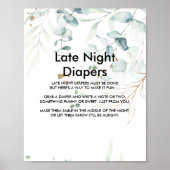 Waterverf Greenery & Gold Late Night Diaper Sign Poster (Voorkant)