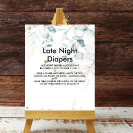 Waterverf Greenery & Gold Late Night Diaper Sign Poster