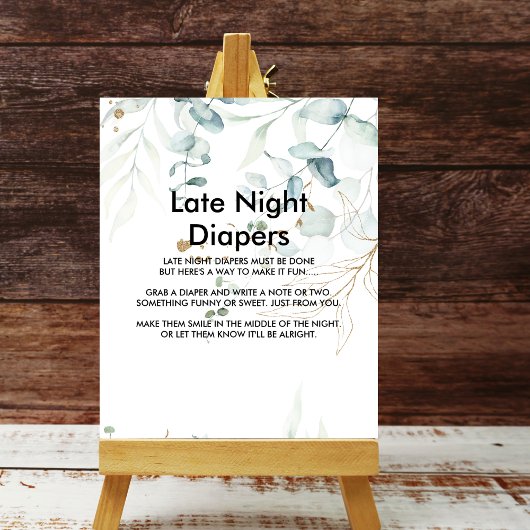 Waterverf Greenery & Gold Late Night Diaper Sign Poster