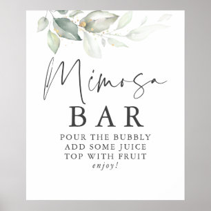 Waterverf Greenery Gold Leaves Mimosa Bar Sign Poster