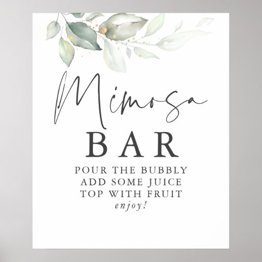 Waterverf Greenery Gold Leaves Mimosa Bar Sign Poster (Voorkant)