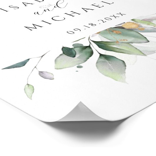 Waterverf Greenery Gold Leaves Weddenschap Welkom Poster (Hoek)