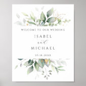 Waterverf Greenery Gold Leaves Weddenschap Welkom Poster (Voorkant)