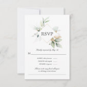 Waterverf Greenery Gold Leaves Wedding RSVP-kaart RSVP Kaartje (Voorkant)