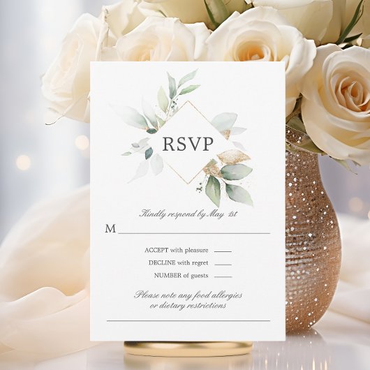 Waterverf Greenery Gold Leaves Wedding RSVP-kaart RSVP Kaartje