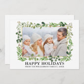 Waterverf Greenery Gold Lijst Prettige feestdagen Feestdagenkaart (Voorkant / Achterkant)