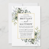 Waterverf Greenery Gold Lijst Sage Green Wedding Kaart (Voorkant)