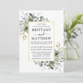 Waterverf Greenery Gold Lijst Sage Green Wedding Kaart (Staand voorkant)