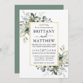 Waterverf Greenery Gold Lijst Sage Green Wedding Kaart